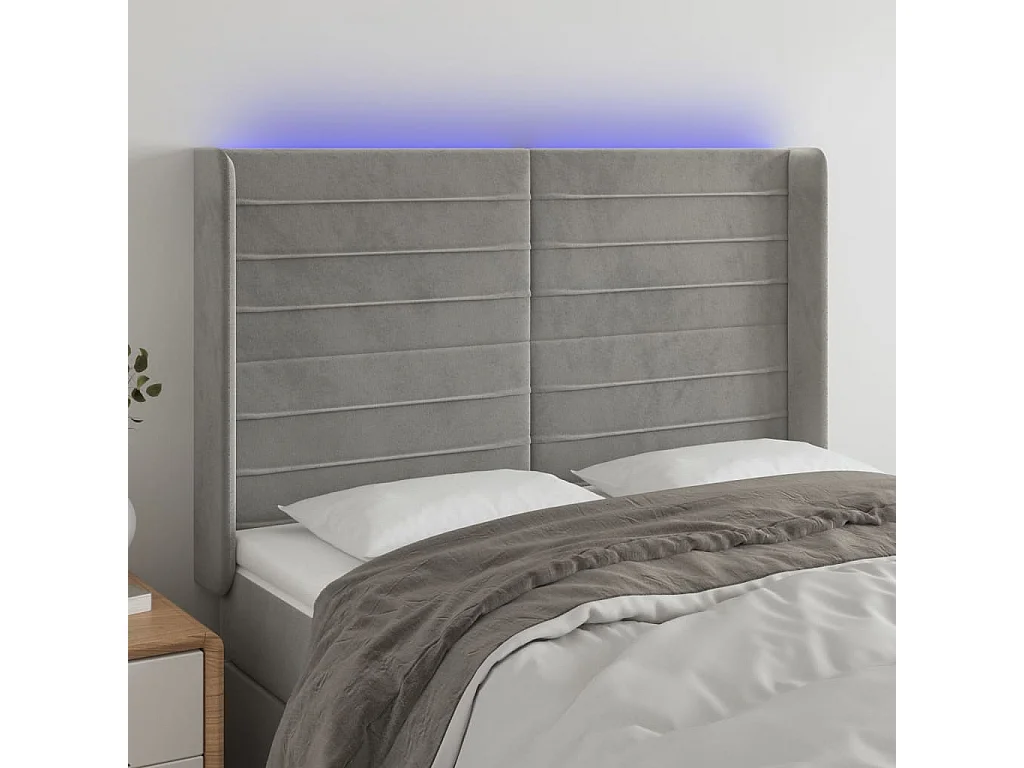 Tête de lit à LED Gris clair 147x16x118/128 cm Velours POI55312 BonneVie Meuble