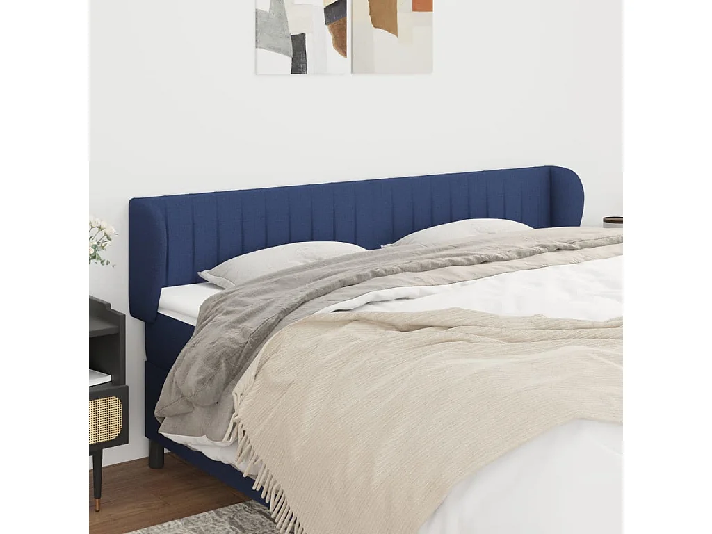 Tête de lit avec oreilles Bleu 203x23x78/88 cm Tissu POI26381 BonneVie Meuble
