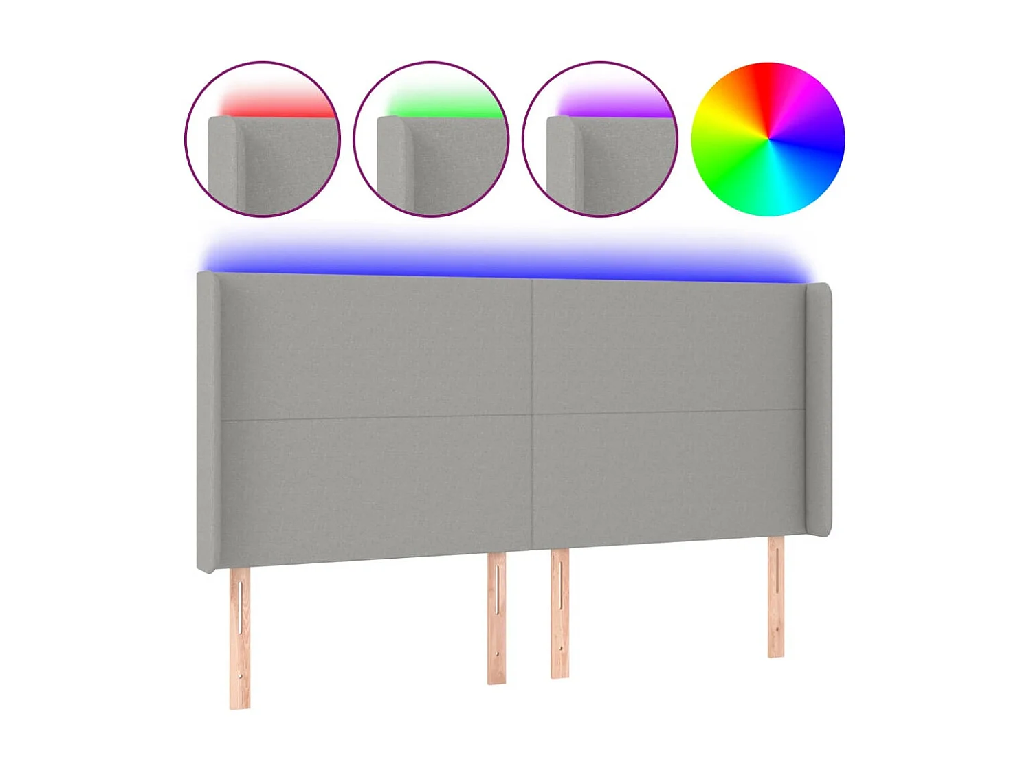 Tête de lit à LED Gris clair 163x16x118/128 cm Tissu POI89509 BonneVie Meuble