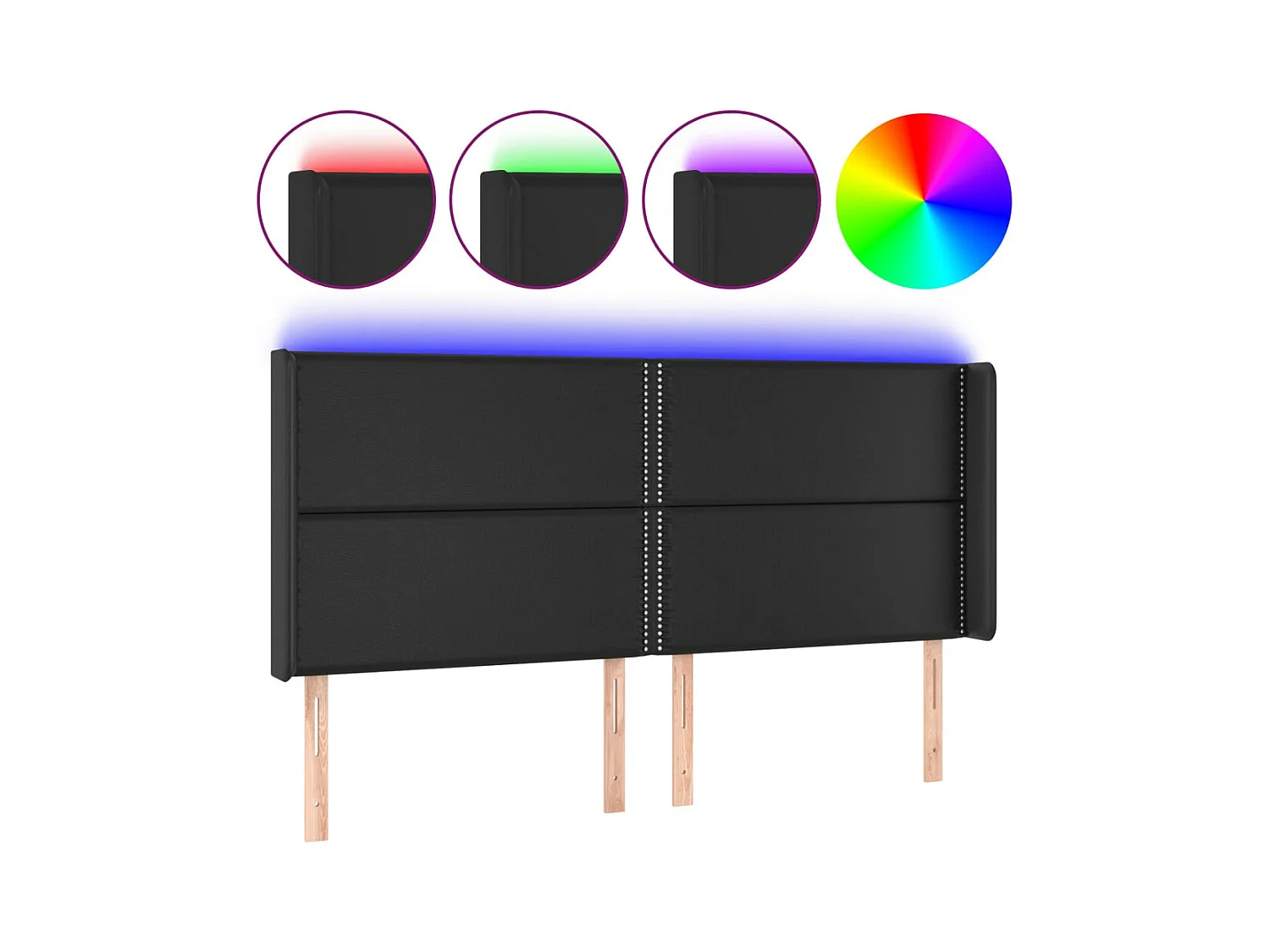 Tête de lit à LED Noir 183x16x118/128 cm Similicuir POI65461 BonneVie Meuble