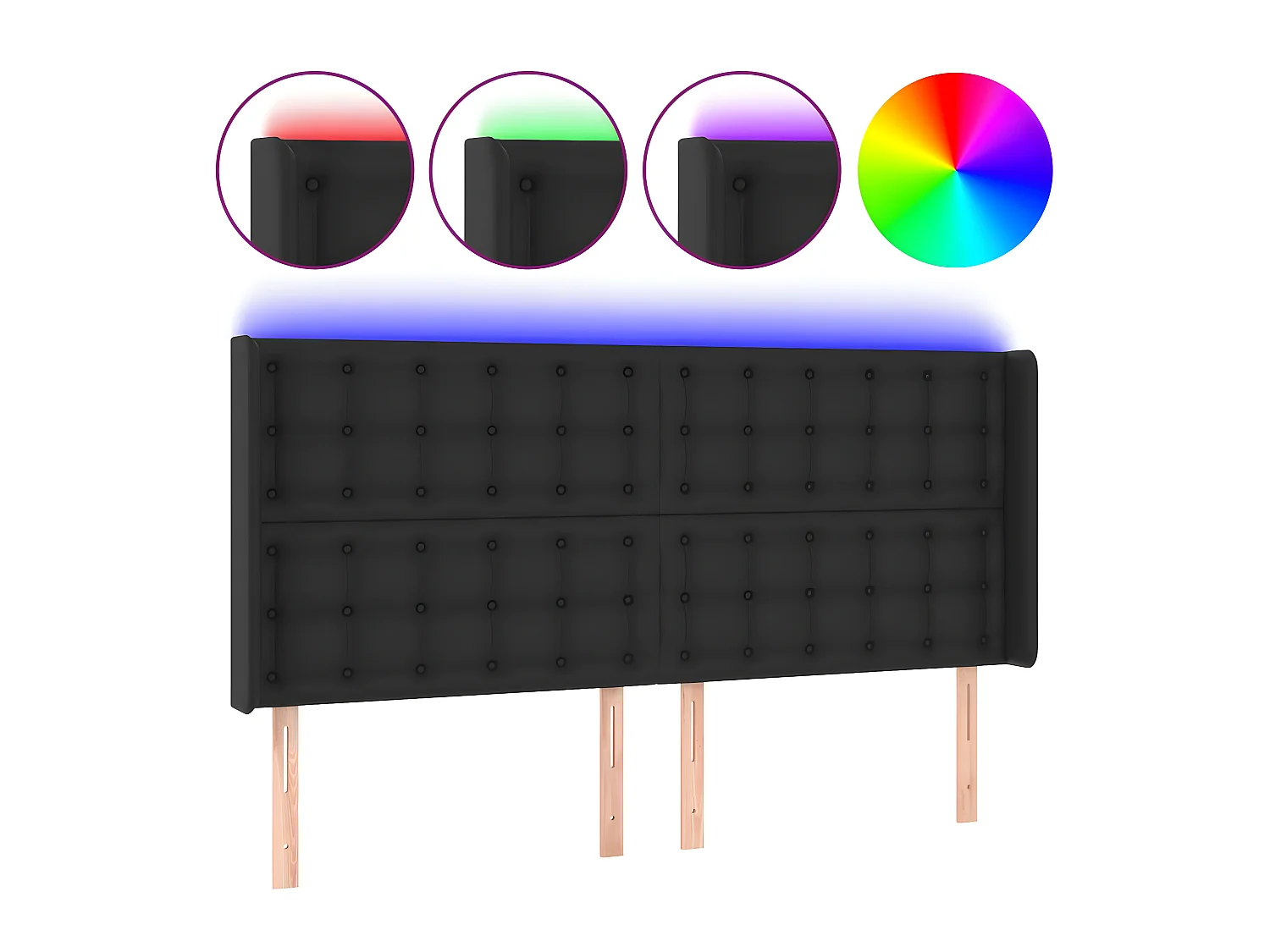 Tête de lit à LED Noir 183x16x118/128 cm Similicuir POI67385 BonneVie Meuble