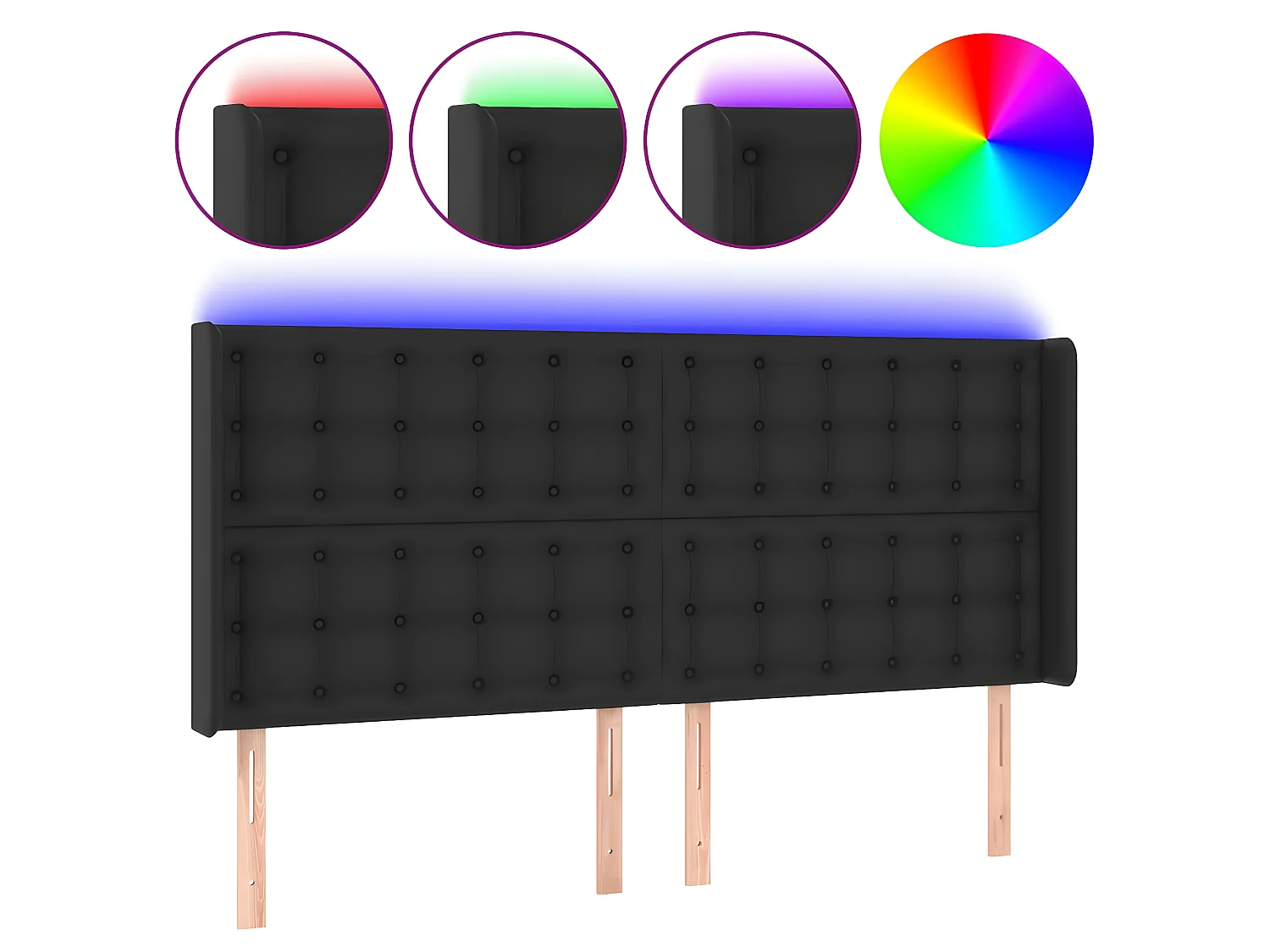 Tête de lit à LED Noir 183x16x118/128 cm Similicuir POI67385 BonneVie Meuble