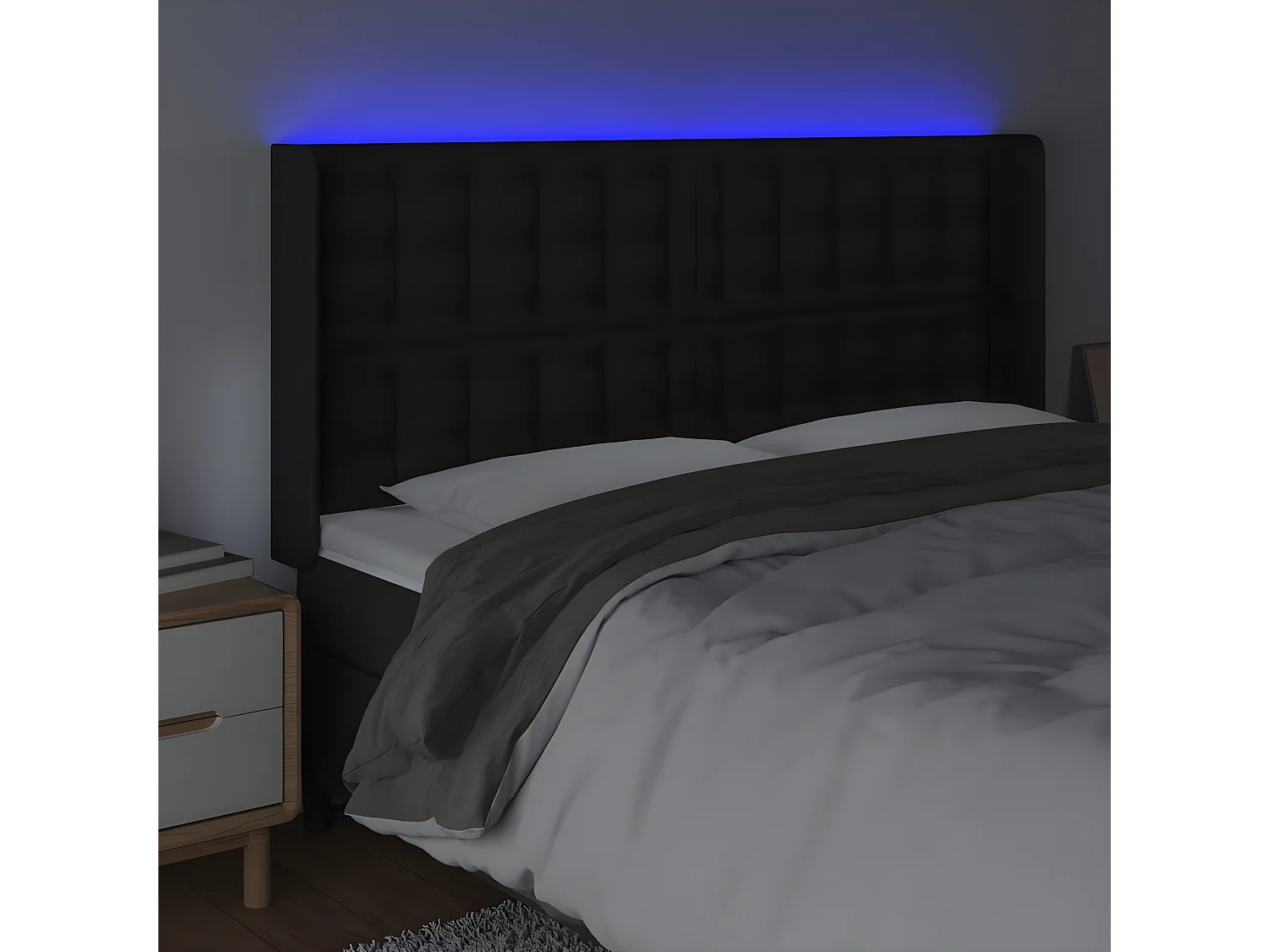 Tête de lit à LED Noir 183x16x118/128 cm Similicuir POI67385 BonneVie Meuble