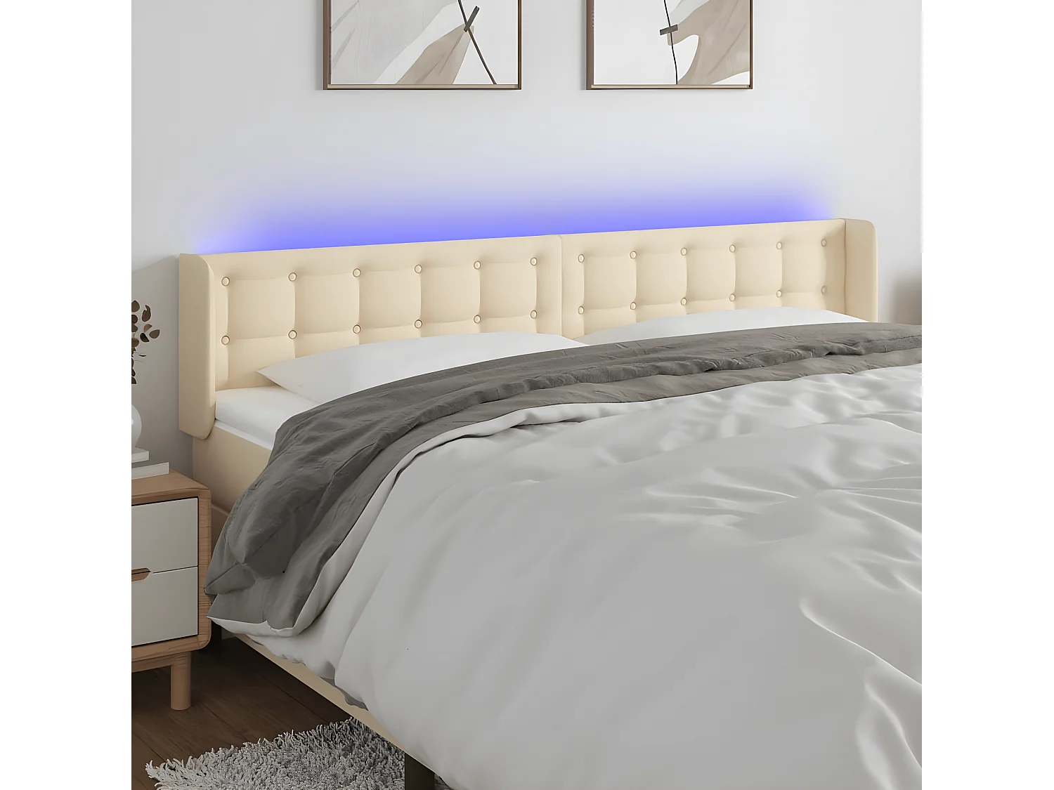 Tête de lit à LED Crème 203x16x78,88 cm Tissu LKC67442 BonneVie Meuble