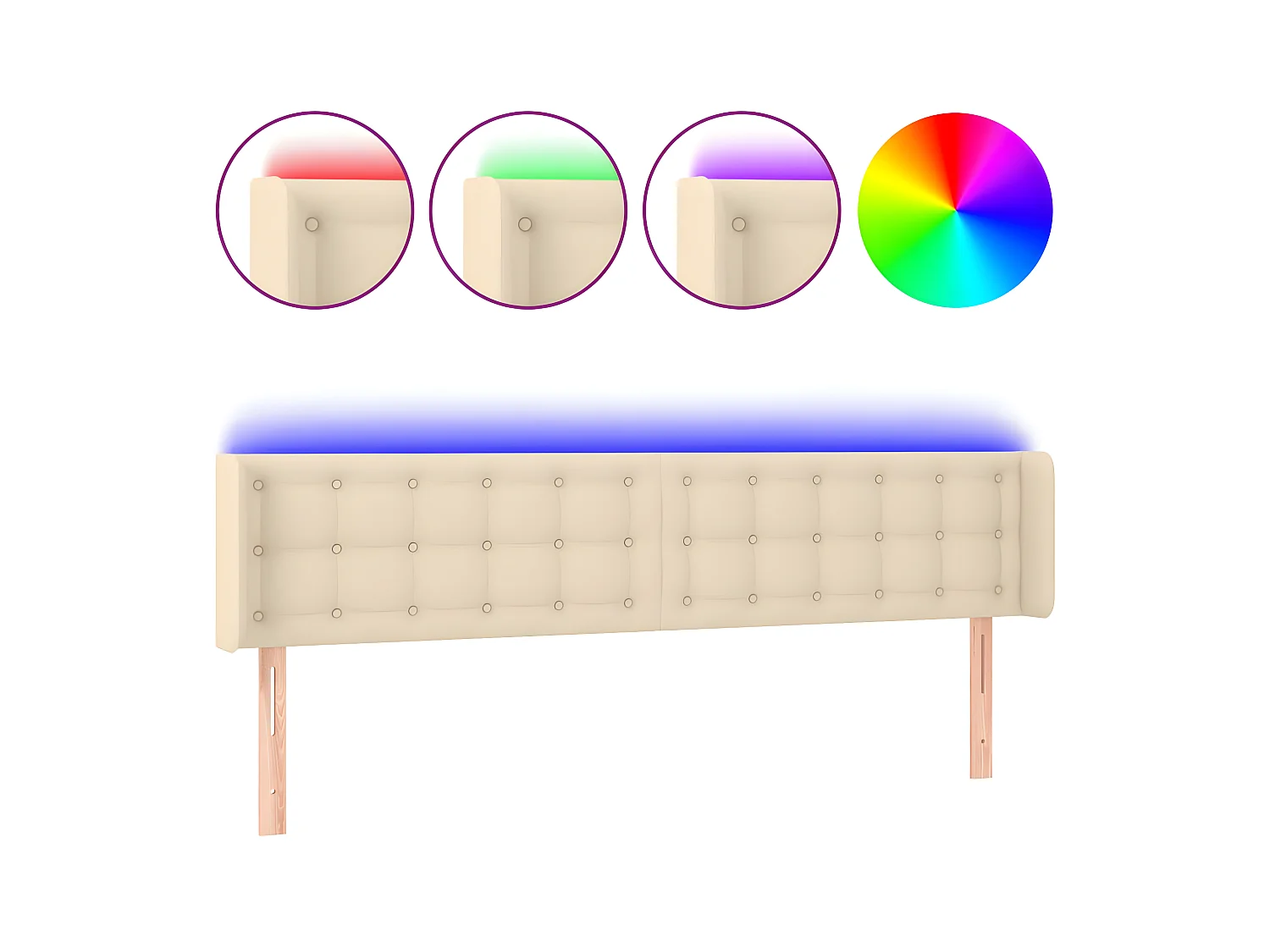 Testiera | Testata del letto a LED Crema 203x16x78/88 cm in Tessuto