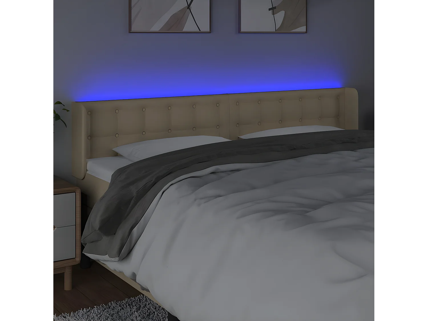 Tête de lit à LED Crème 203x16x78,88 cm Tissu LKC67442 BonneVie Meuble