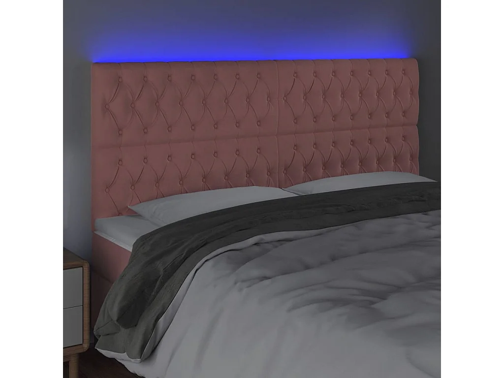 Cabeceira de cama c/ luzes LED veludo 200x7x118/128 cm rosa PT360041