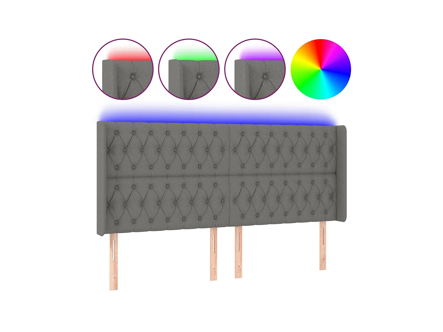 Testiera | Testata del letto a LED GrigioScuro 183x16x118/128cm inTessuto