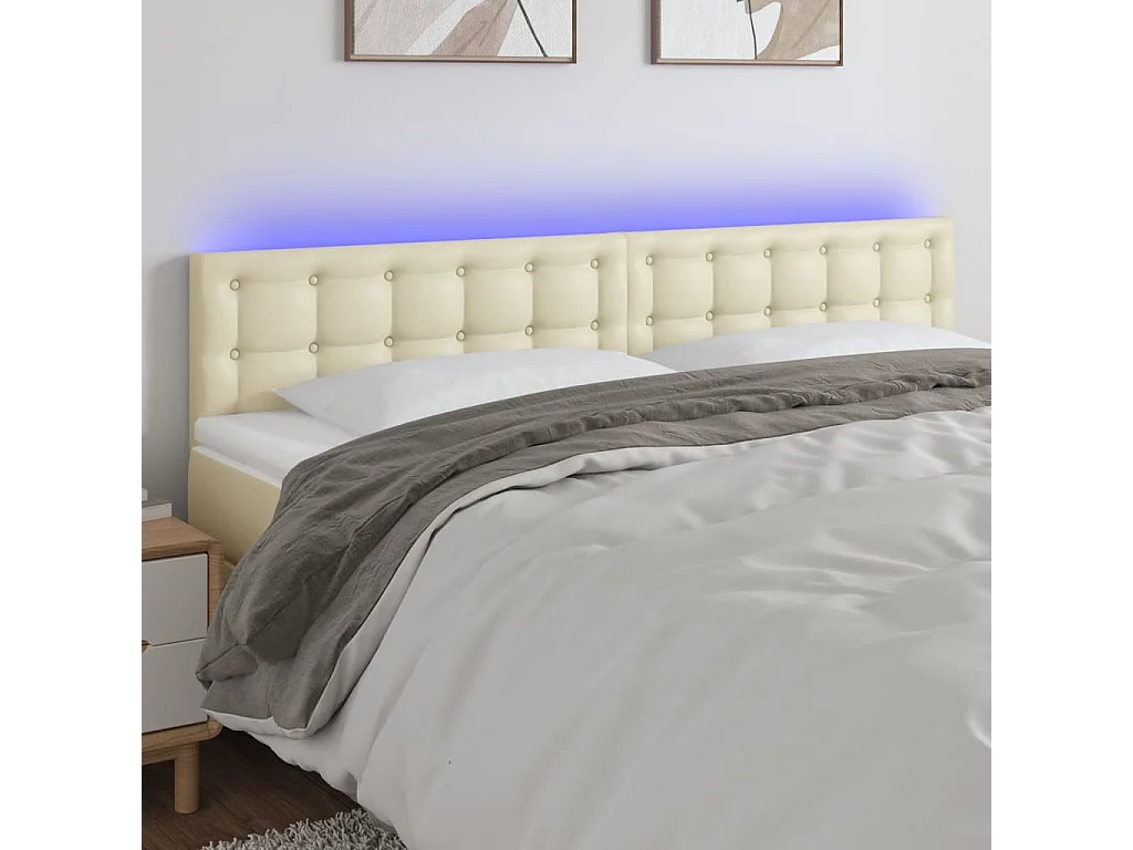 Tête de lit à LED Crème 180x5x78/88 cm Similicuir POI87996 BonneVie Meuble