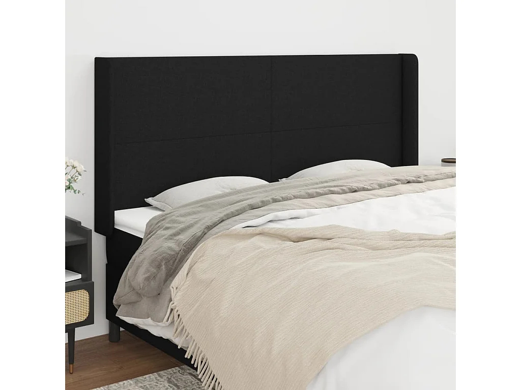 Tête de lit avec oreilles Noir 183x16x118/128 cm Tissu POI68786 BonneVie Meuble