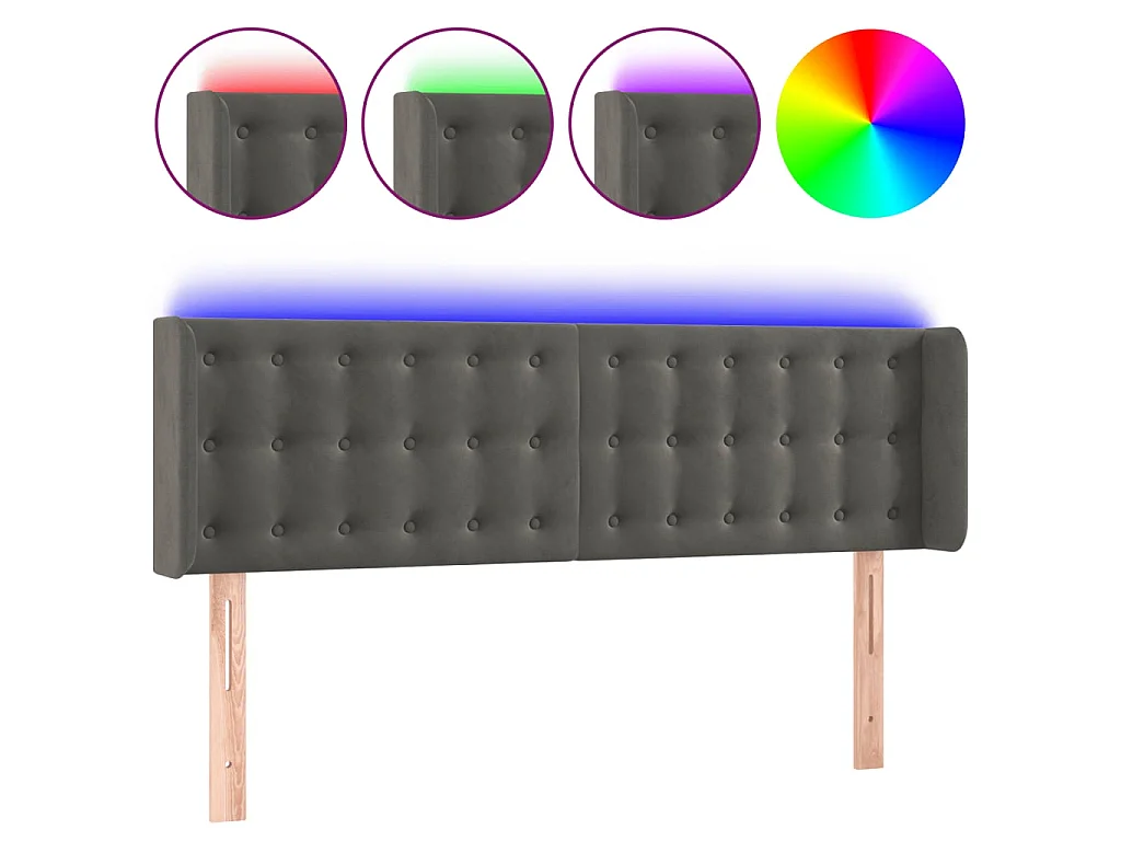 LED Kopfteil,Bettkopfteil Dunkelgrau 147x16x78/88 cm Samt -gkd194139