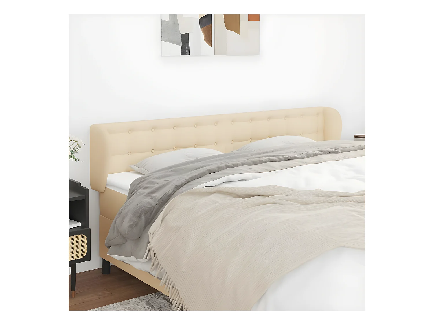 Kopfteil,Bettkopfteil mit Ohren Creme 203x23x78/88 cm Stoff -gkd408425