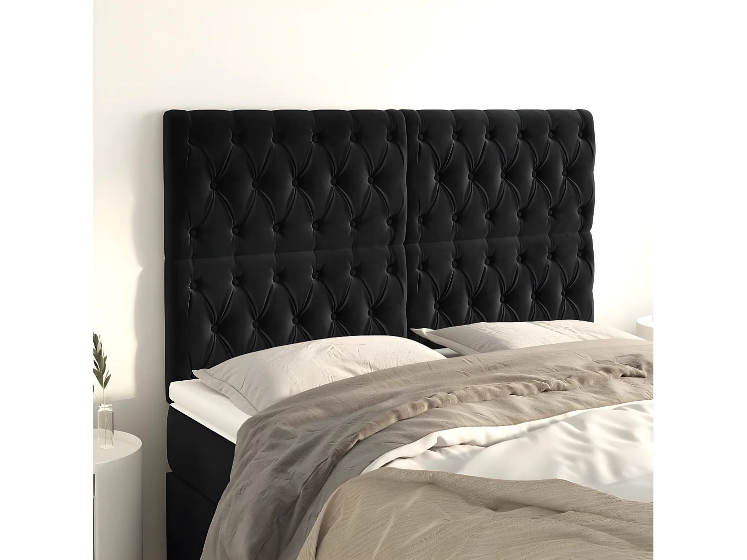 4 pcs Têtes de lit Noir 72x7x78/88 cm Velours PLO64097 BonneVie Meuble