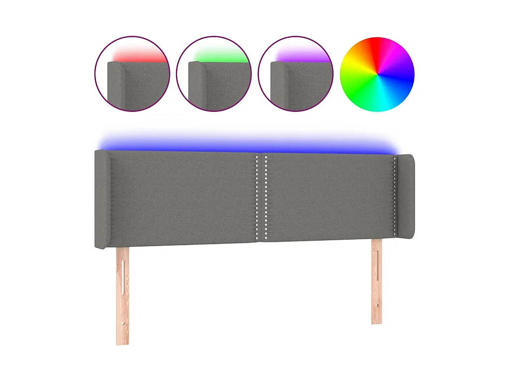 Testiera | Testata del letto a LED Grigio Scuro 147x16x78/88 cm in Tessuto