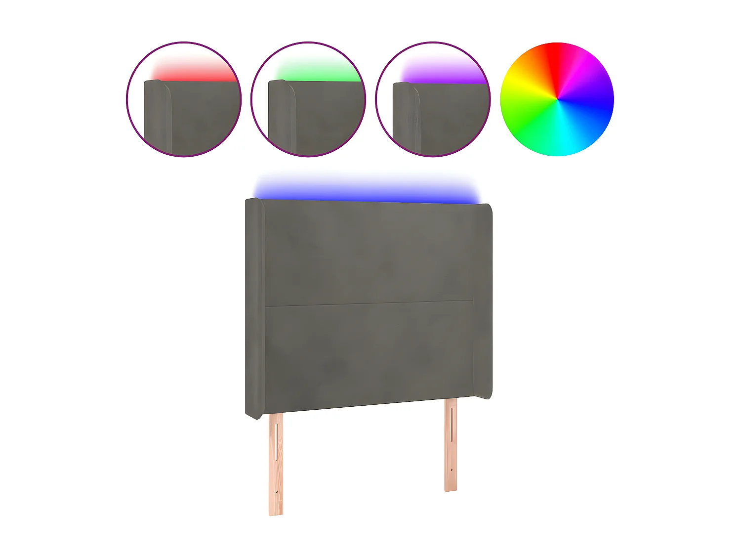 Cabeceira cama c/ luzes LED veludo 93x16x118/128cm cinza-escuro PT999361