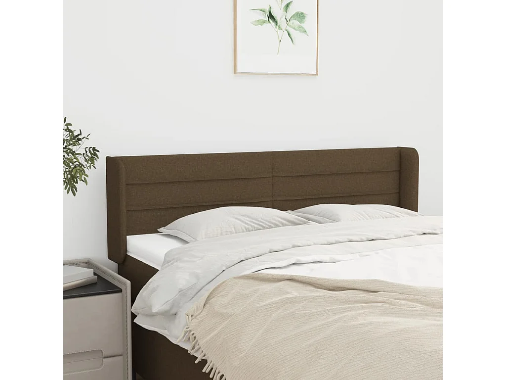 Tête de lit avec oreilles Marron Foncé 147x16x78/88 cm Tissu POI75570 BonneVie Meuble