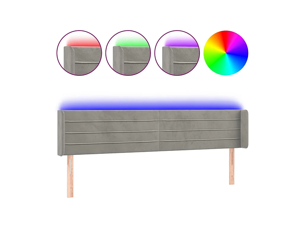 Tête de lit à LED Gris clair 183x16x78/88 cm Velours POI14235 BonneVie Meuble