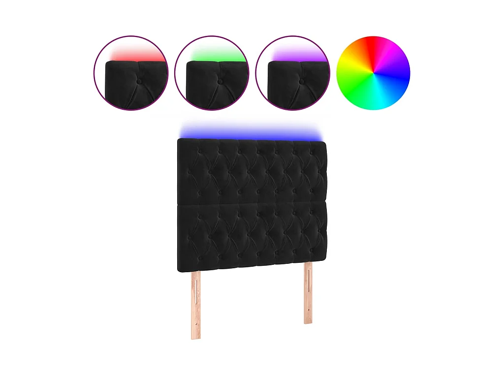 Tête de lit à LED Noir 90x7x118,128 cm Velours LKC64471 BonneVie Meuble