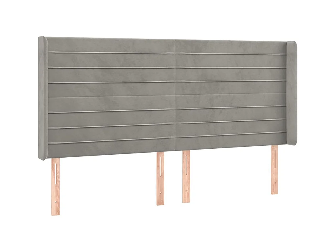 Cabecero con orejas de terciopelo gris claro 183x16x118/128 cm ES10154