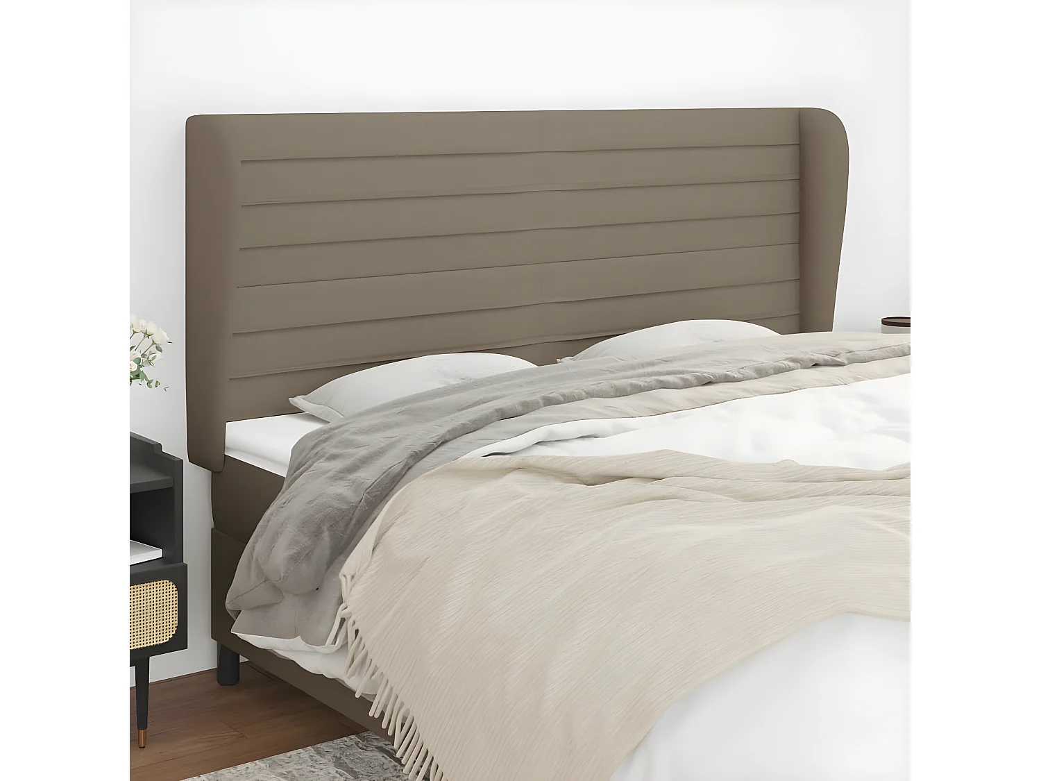 Tête de lit avec oreilles Taupe 183x23x118/128 cm Tissu POI35926 BonneVie Meuble