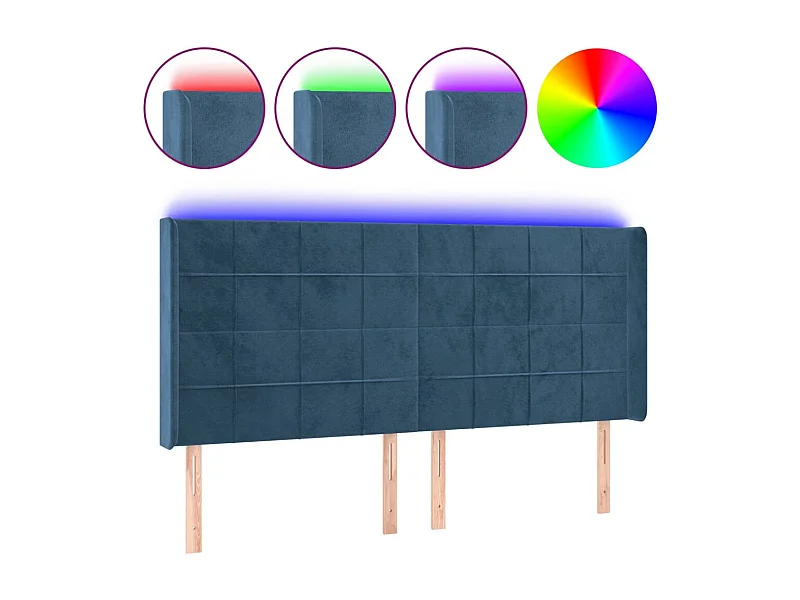 Tête de lit à LED Bleu foncé 163x16x118/128 cm Velours POI28296 BonneVie Meuble