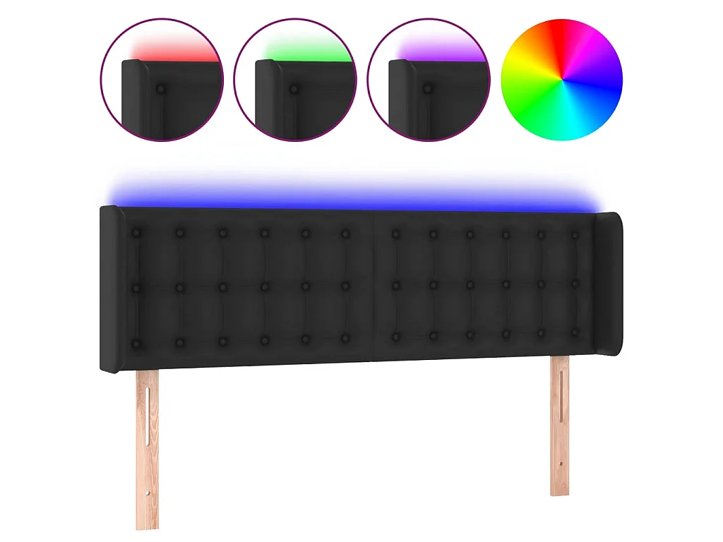 Cabeceira de cama c/ LED couro artificial 147x16x78/88 cm preto PT140957