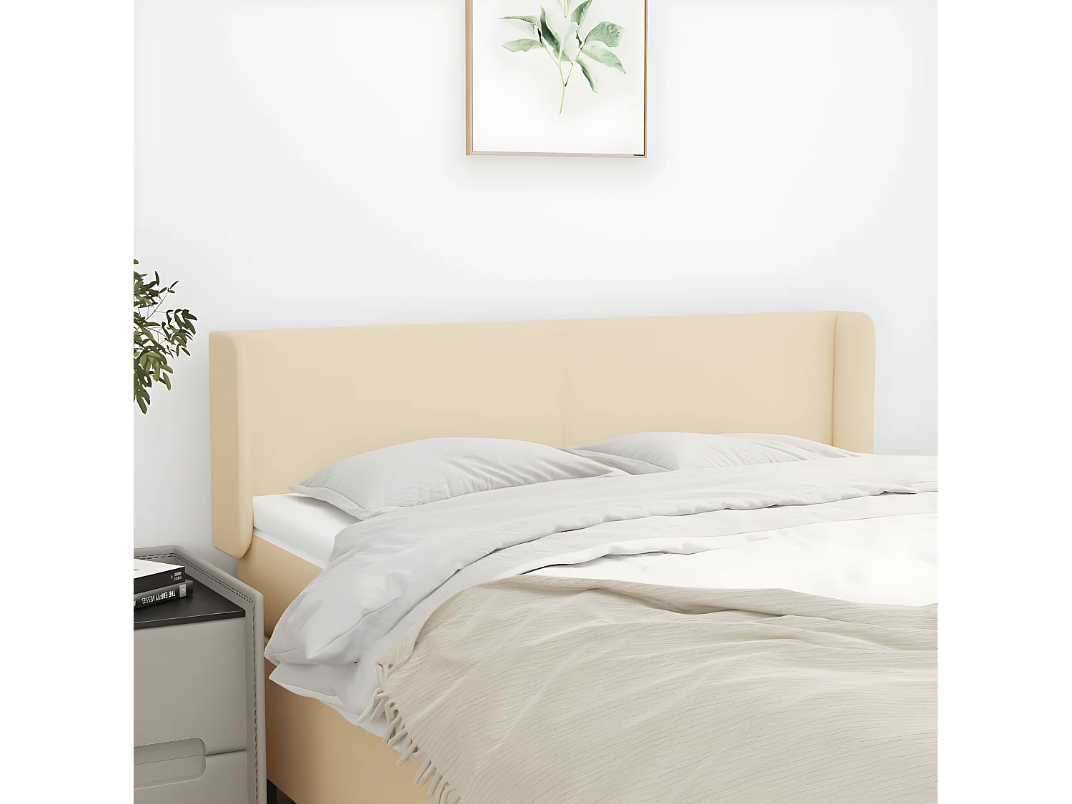 Tête de lit avec oreilles Crème 147x16x78/88 cm Tissu POI28444 BonneVie Meuble