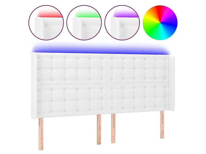 Tête de lit à LED Blanc 183x16x118/128 cm Similicuir POI55781 BonneVie Meuble