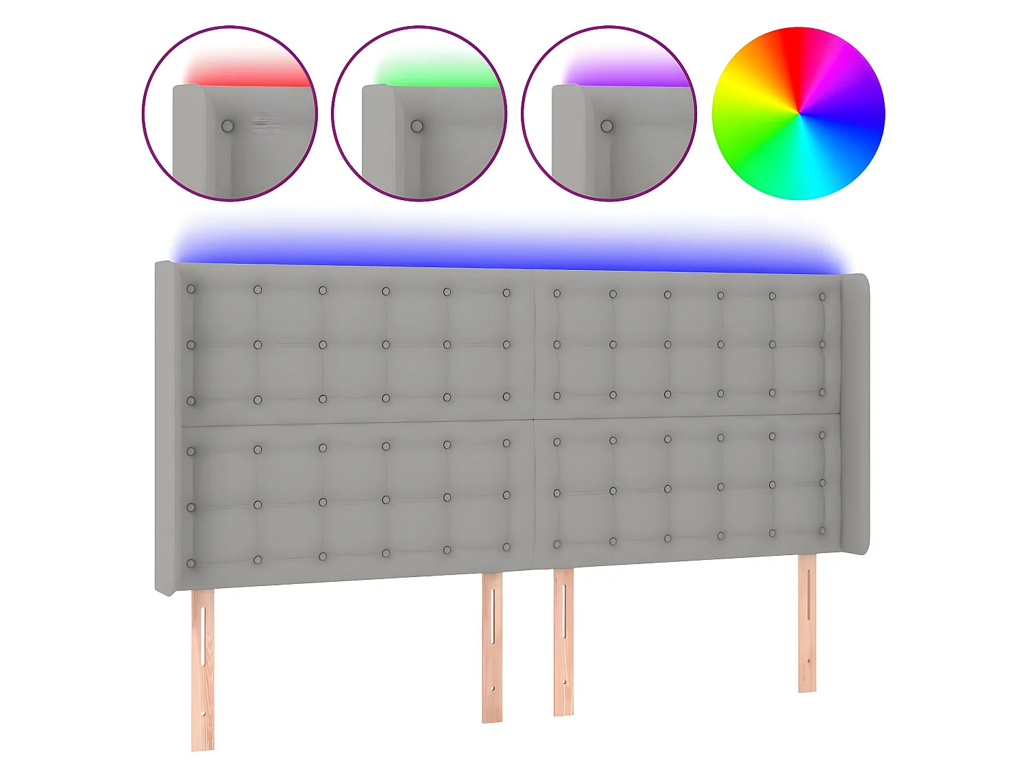 Tête de lit à LED Gris clair 183x16x118,128 cm Tissu LKC57604 BonneVie Meuble