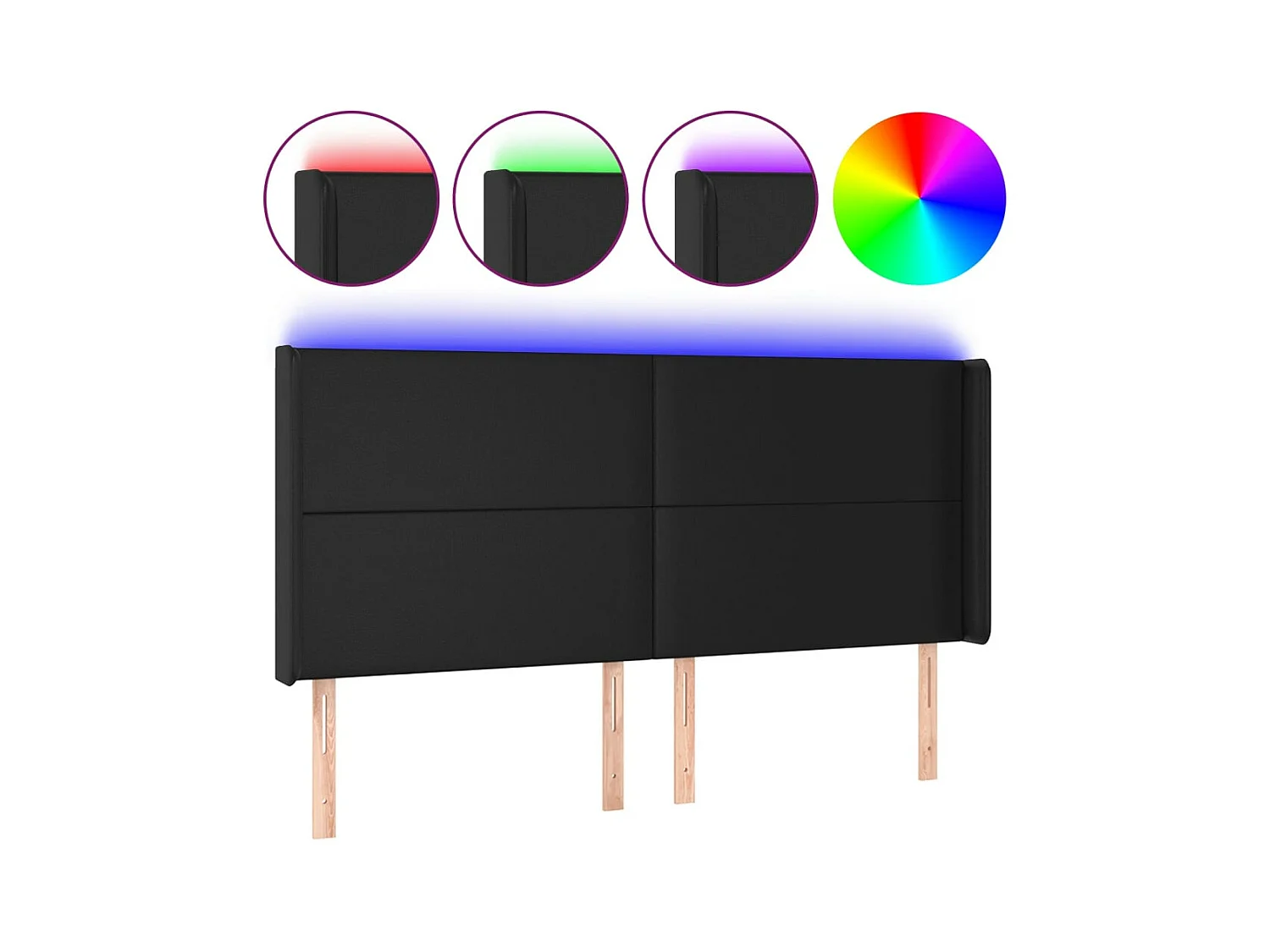 Tête de lit à LED Noir 203x16x118/128 cm Similicuir POI61921 BonneVie Meuble