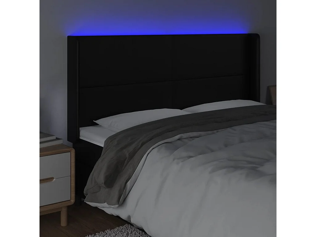 Cabeceira cama c/ LED couro artificial 203x16x118/128 cm preto PT725398
