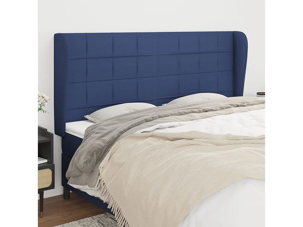 Cabeceira de cama c/ abas tecido 163x23x118/128 cm azul PT488395
