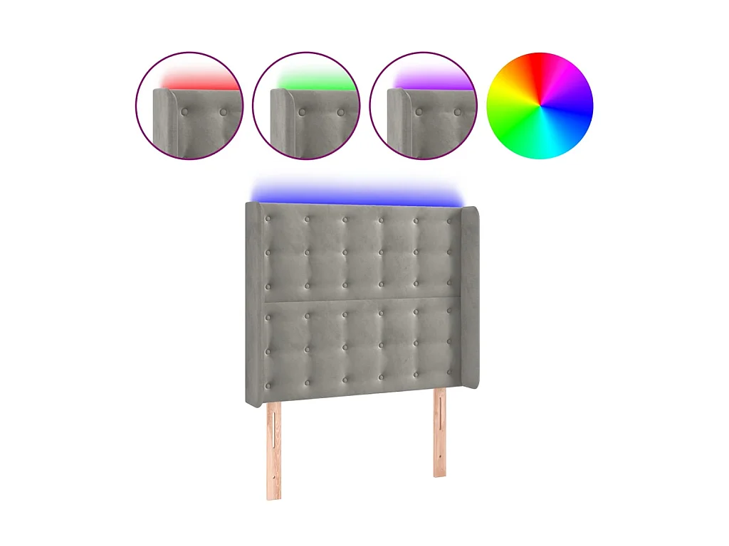 Tête de lit à LED Gris clair 93x16x118/128 cm Velours POI99179 BonneVie Meuble