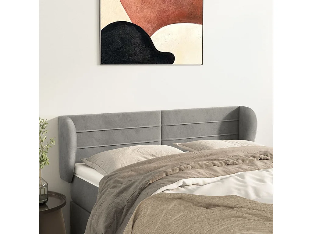 Tête de lit avec oreilles Gris clair 147x23x78/88 cm Velours POI12421 BonneVie Meuble