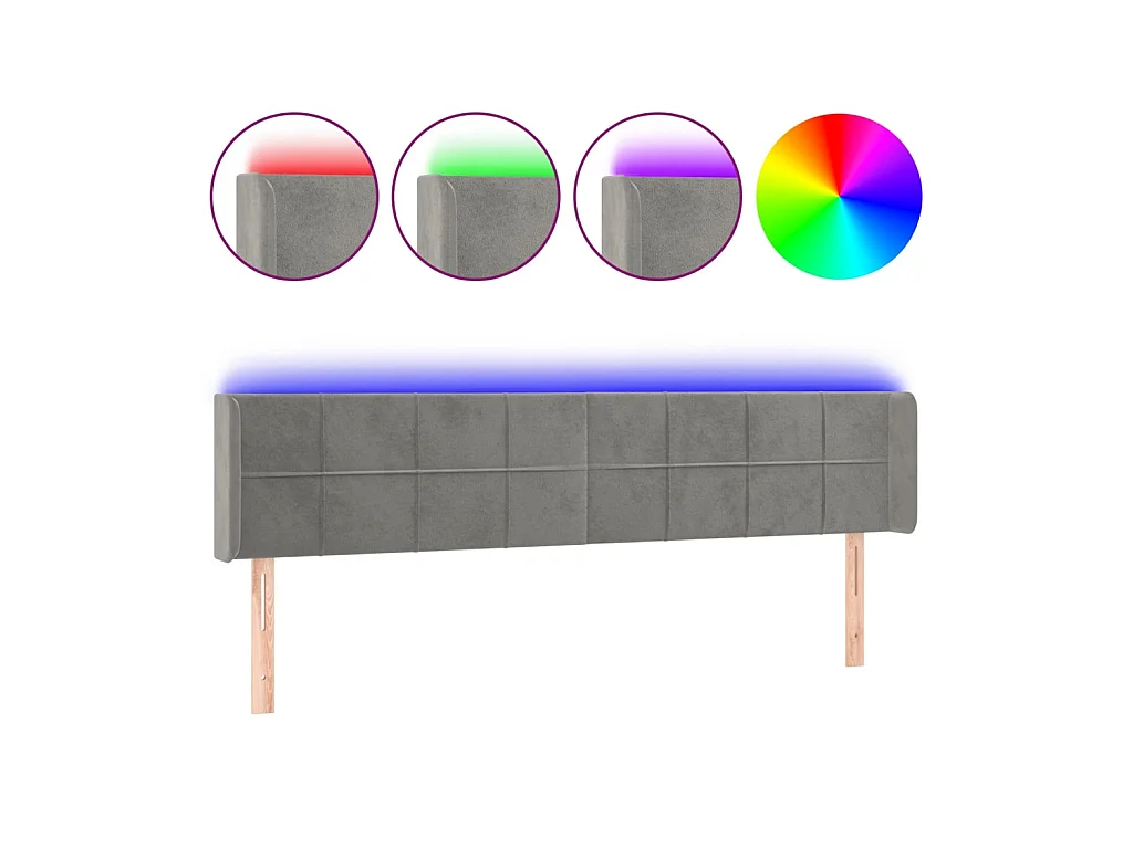 Tête de lit à LED Gris clair 183x16x78/88 cm Velours POI36571 BonneVie Meuble