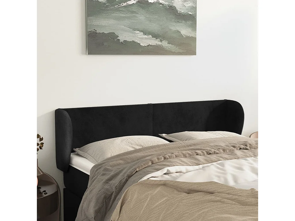 Kopfteil,Bettkopfteil mit Ohren Schwarz 147x23x78/88 cm Samt -gkd340715