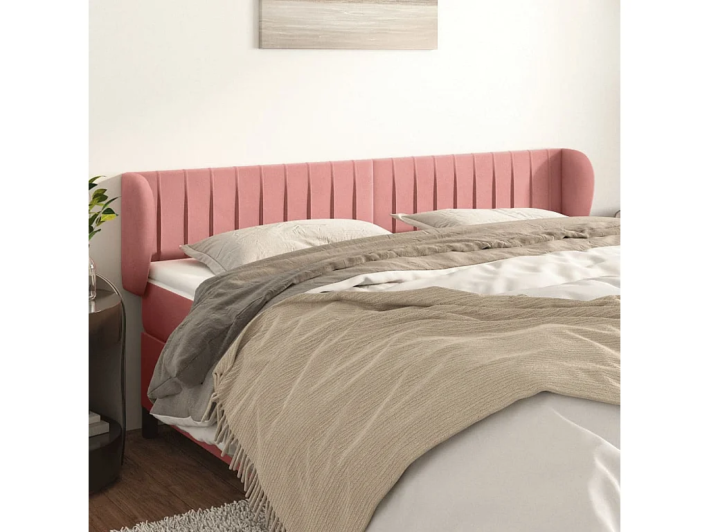 Tête de lit avec oreilles Rose 203x23x78/88 cm Velours POI53135 BonneVie Meuble