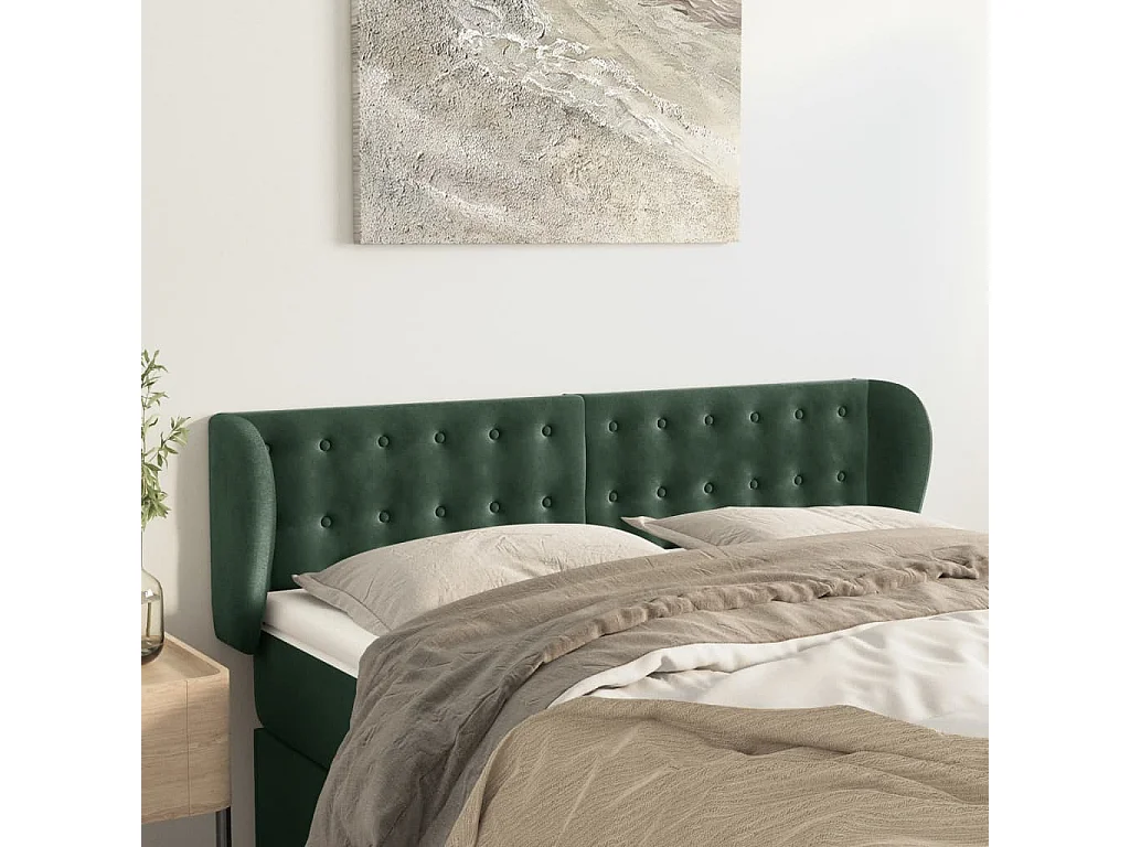 Tête de lit avec oreilles Vert foncé 147x23x78/88 cm Velours POI41106 BonneVie Meuble