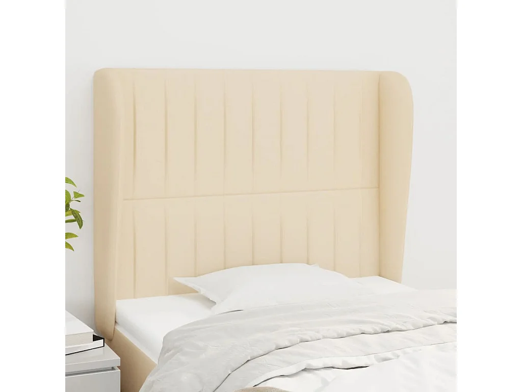 Tête de lit avec oreilles Crème 93x23x118/128 cm Tissu POI42974 BonneVie Meuble