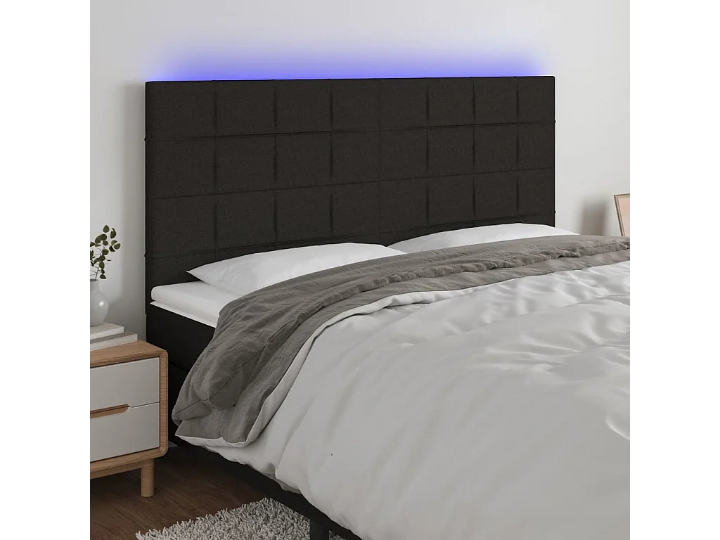 Tête de lit à LED Noir 200x5x118/128 cm Tissu POI72639 BonneVie Meuble
