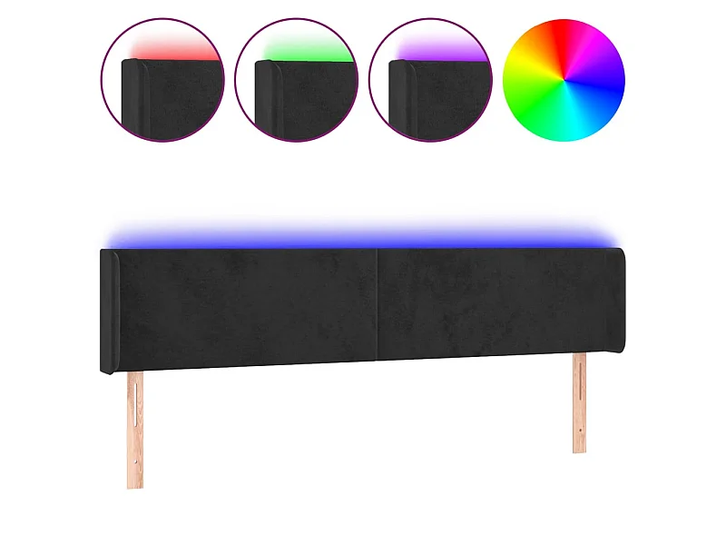 Testiera a LED Nera 183x16x78/88 cm in Velluto CFW682988