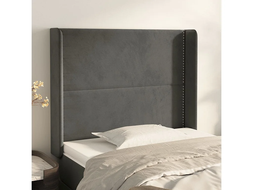 Tête de lit avec oreilles Gris foncé 103x16x118/128 cm Velours POI37175 BonneVie Meuble