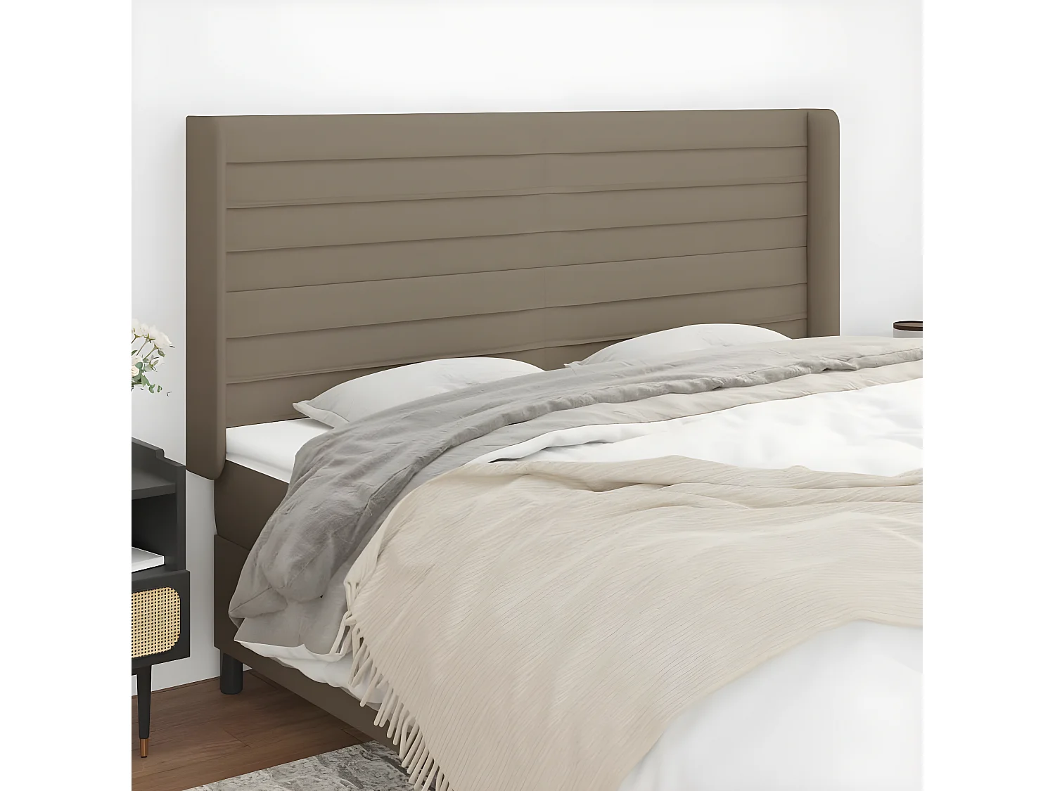 Tête de lit avec oreilles Taupe 183x16x118/128 cm Tissu POI77767 BonneVie Meuble
