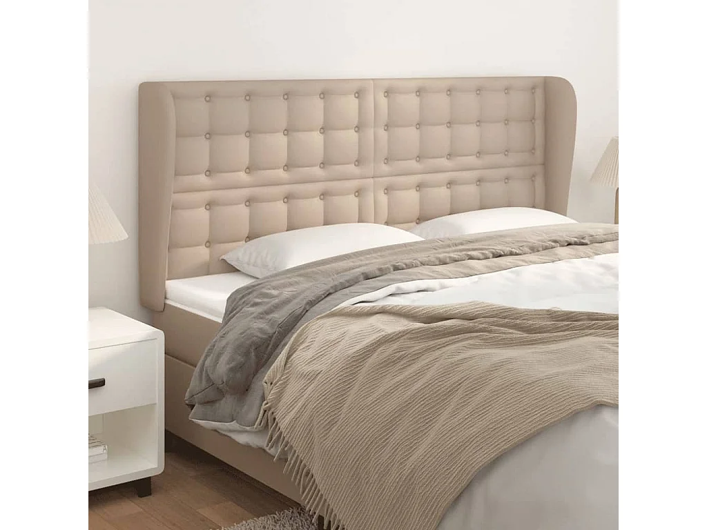 Cabecero con orejas cuero sintético capuchino 183x23x118/128 cm ES65891