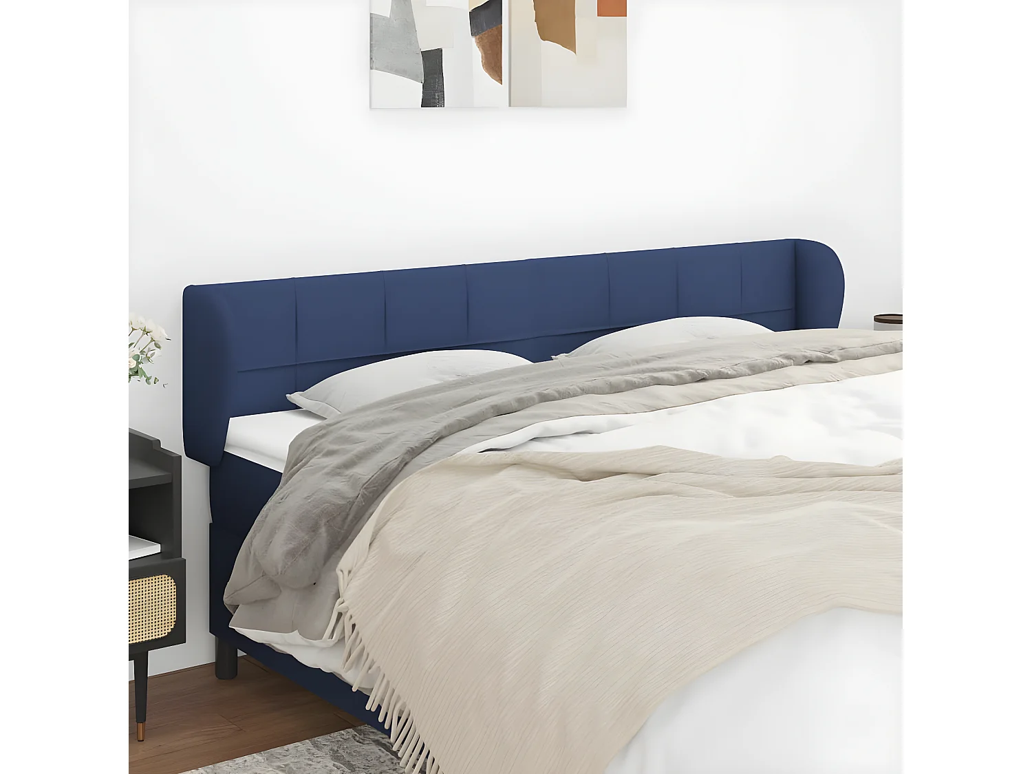 Tête de lit avec oreilles Bleu 163x23x78/88 cm Tissu POI84380 BonneVie Meuble