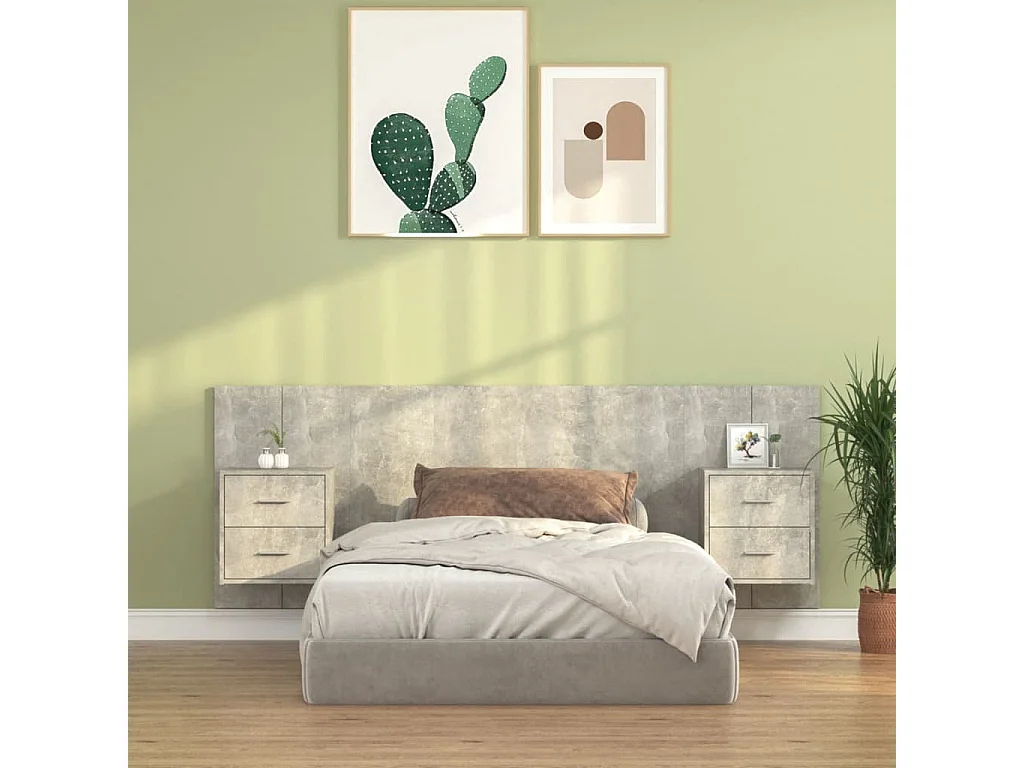 Tête de lit avec armoires Gris béton Bois d'ingénierie POI44893 BonneVie Meuble