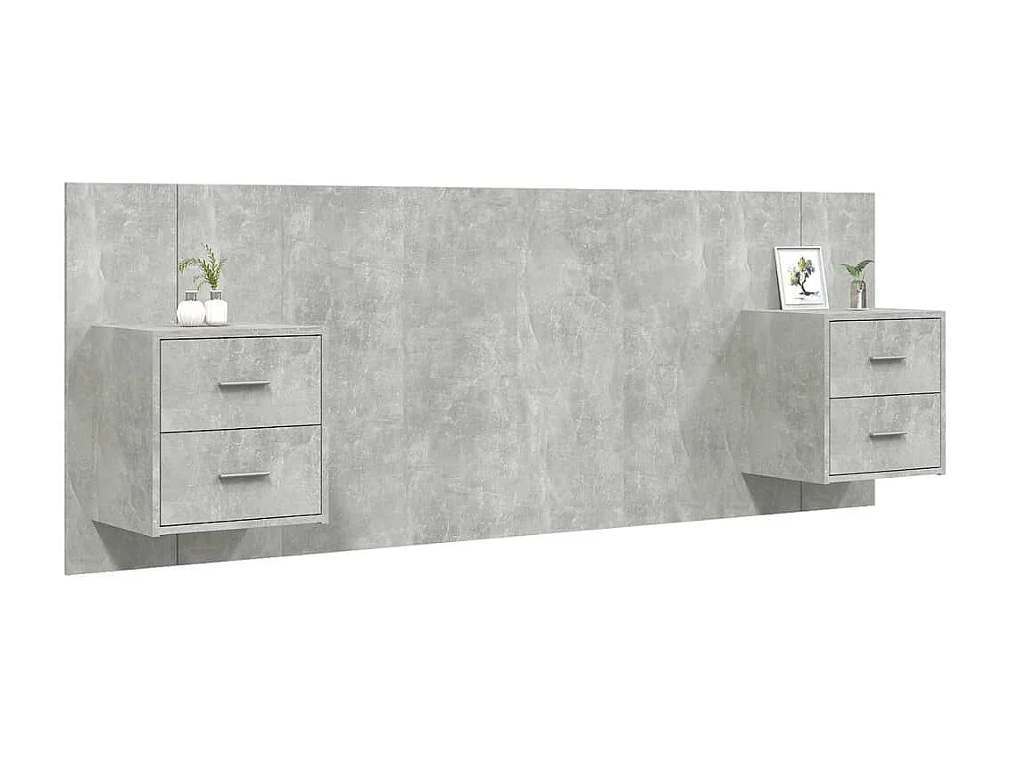 Tête de lit avec armoires Gris béton Bois d'ingénierie POI44893 BonneVie Meuble