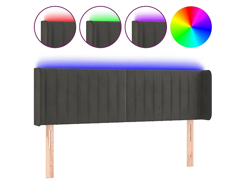 Tête de lit à LED Gris foncé 147x16x78/88 cm Velours POI35597 BonneVie Meuble