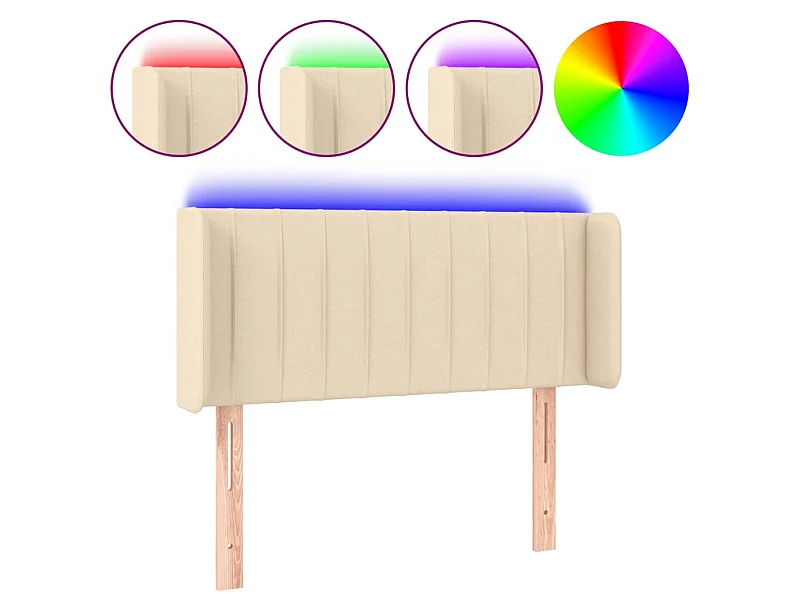 Cabeceira de cama c/ luzes LED tecido 93x16x78/88 cm cor creme PT762784