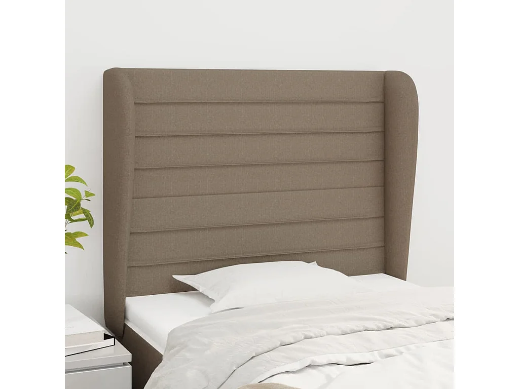 Tête de lit avec oreilles Taupe 93x23x118/128 cm Tissu POI64073 BonneVie Meuble
